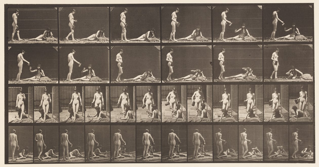 Plade 485. To Modeller; A, 10 staaende og fylde en bæger;, 1872-1885 af Eadweard Muybridge