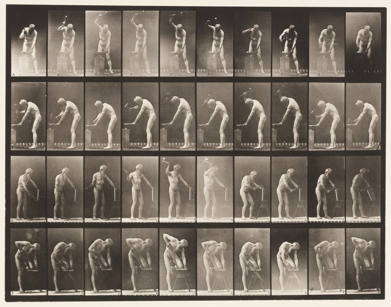 Tavle 491. A, Hamring ved Ambolt; B, Hamring ved Ambolt af Eadweard Muybridge