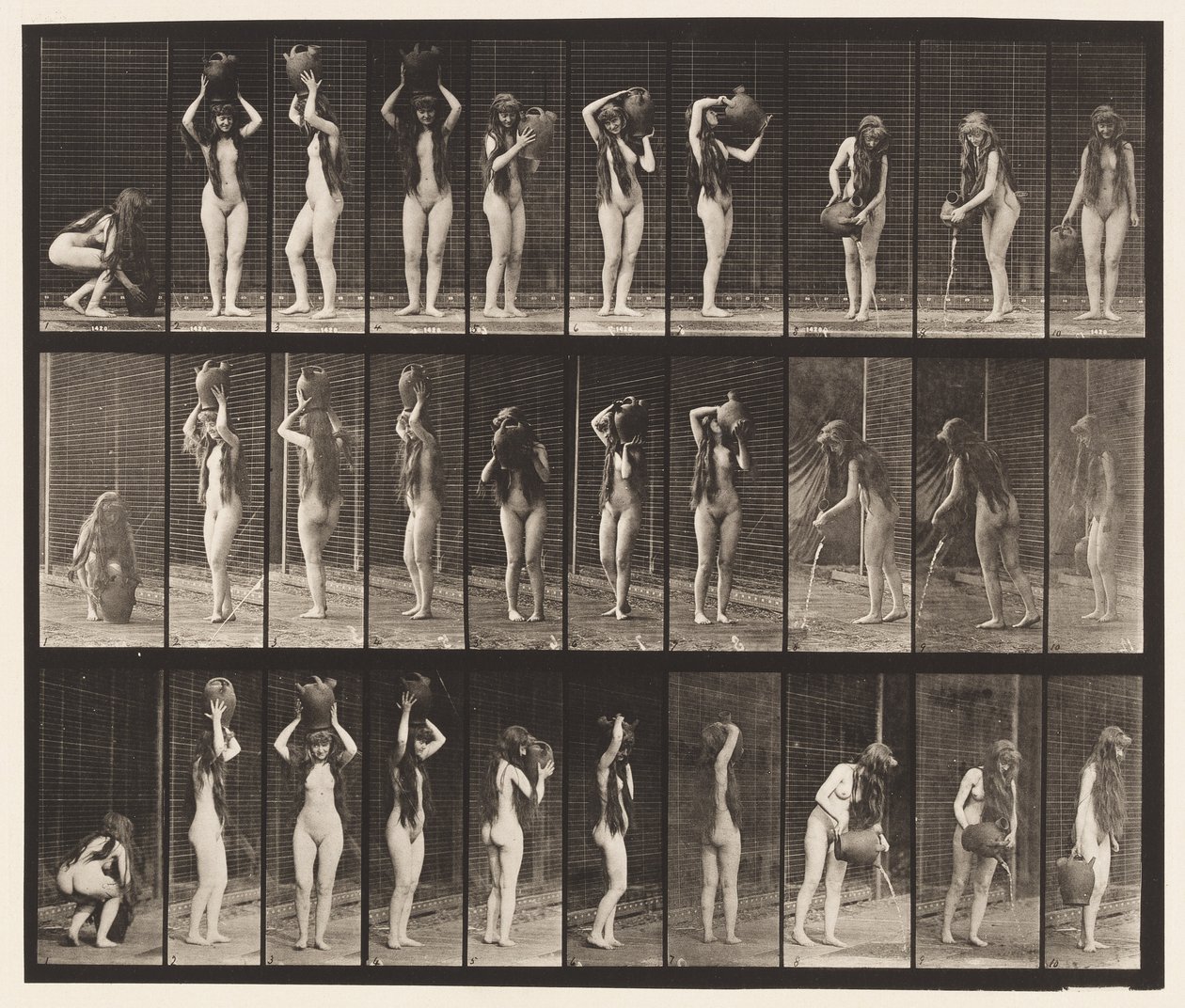 Tallerken 500. Forskellige bevægelser med vandkrukke af Eadweard Muybridge
