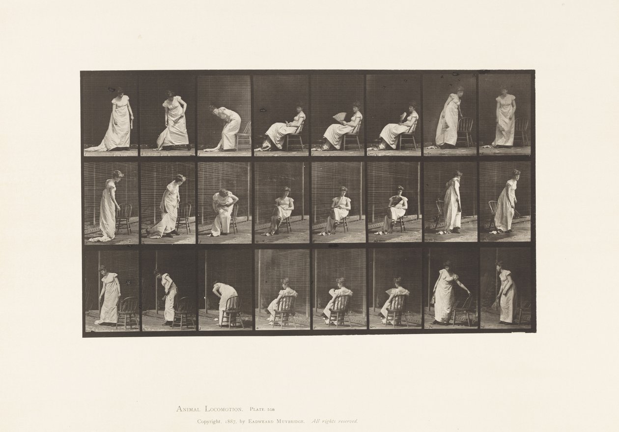 Tavle 518.Sidder, rejser sig osv., 1885 af Eadweard Muybridge