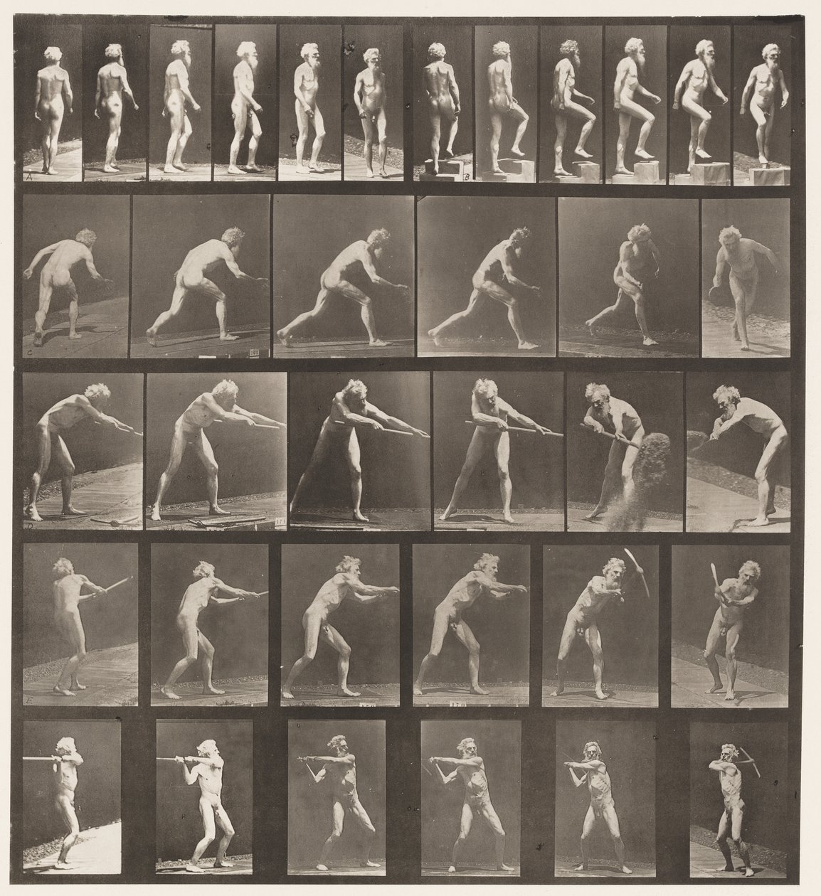 Tavle 521. A, Gang; B, Stigende Trin; C, Kastedisk af Eadweard Muybridge