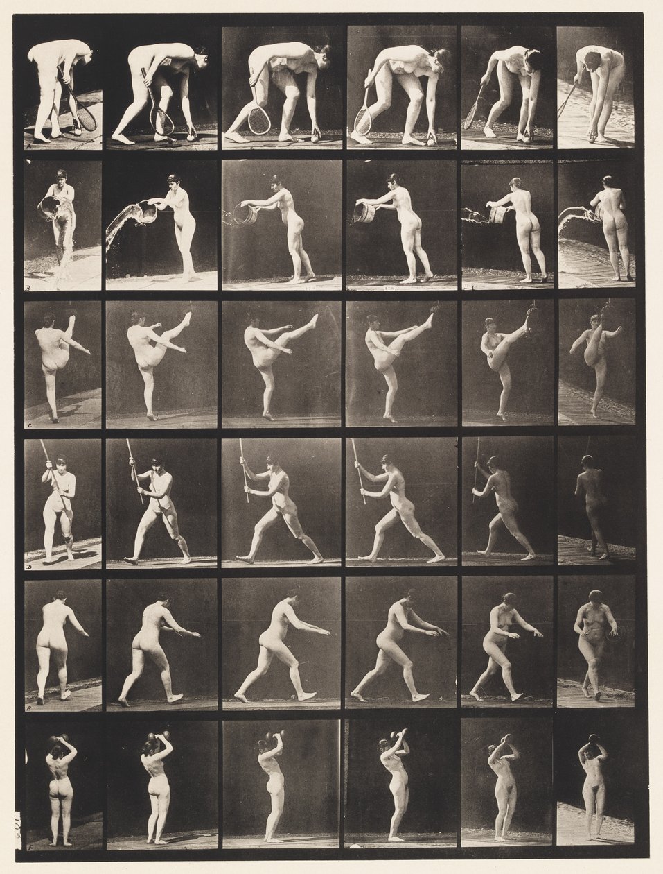 Plade 526. A, Løftebold; B, Tømning af spand vand af Eadweard Muybridge