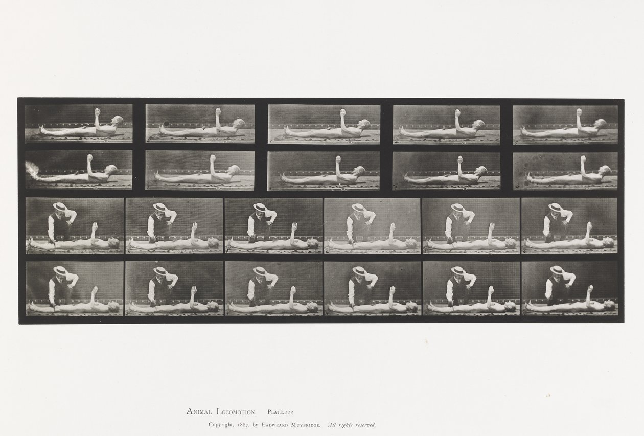 Plade 556.Lokal Chorea; A, B, mens du ligger af Eadweard Muybridge