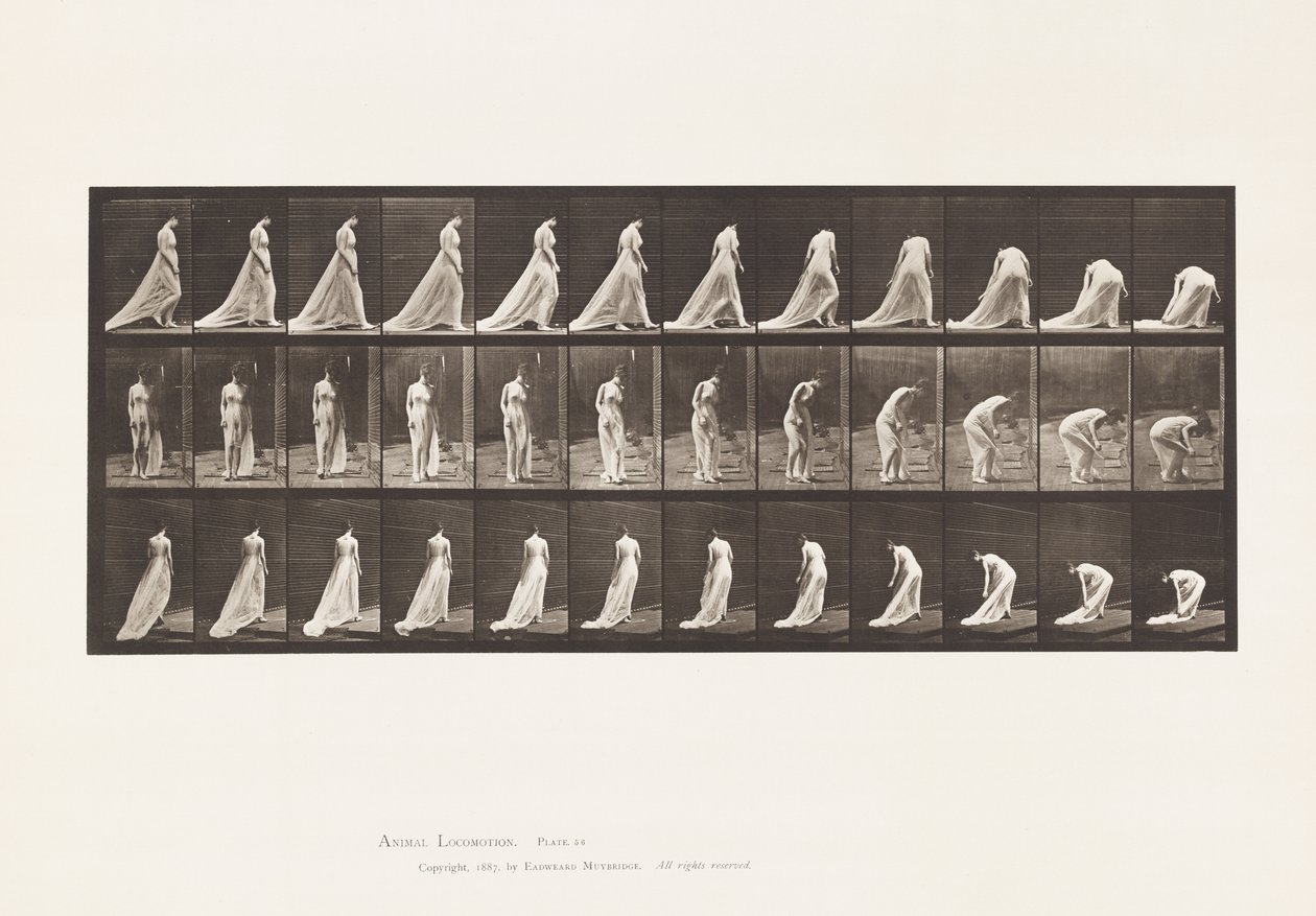 Plade 56. Gå, vende og bøje sig for at løfte tog af Eadweard Muybridge