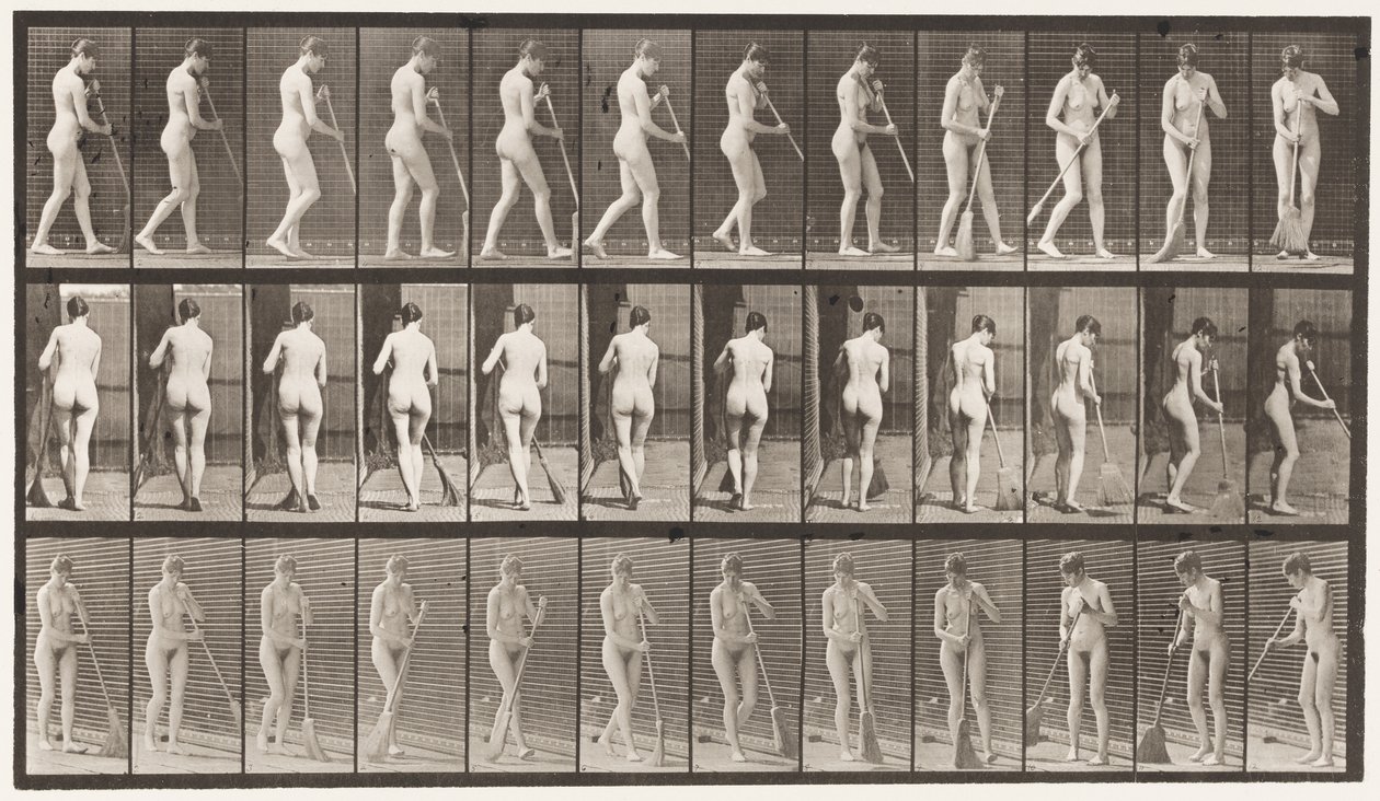 Plade 58. Gå, vende sig rundt feje gulvet af Eadweard Muybridge