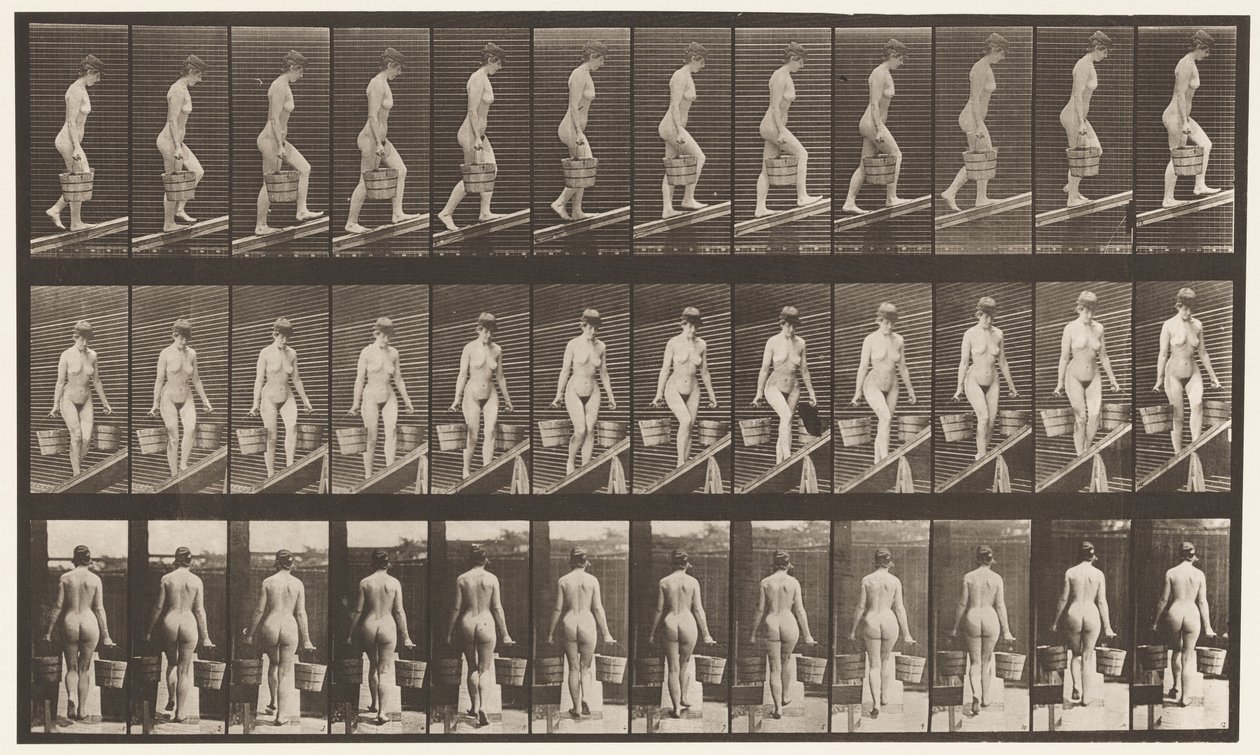Plade 82. Stigende hældning, spand vand i hver hånd af Eadweard Muybridge