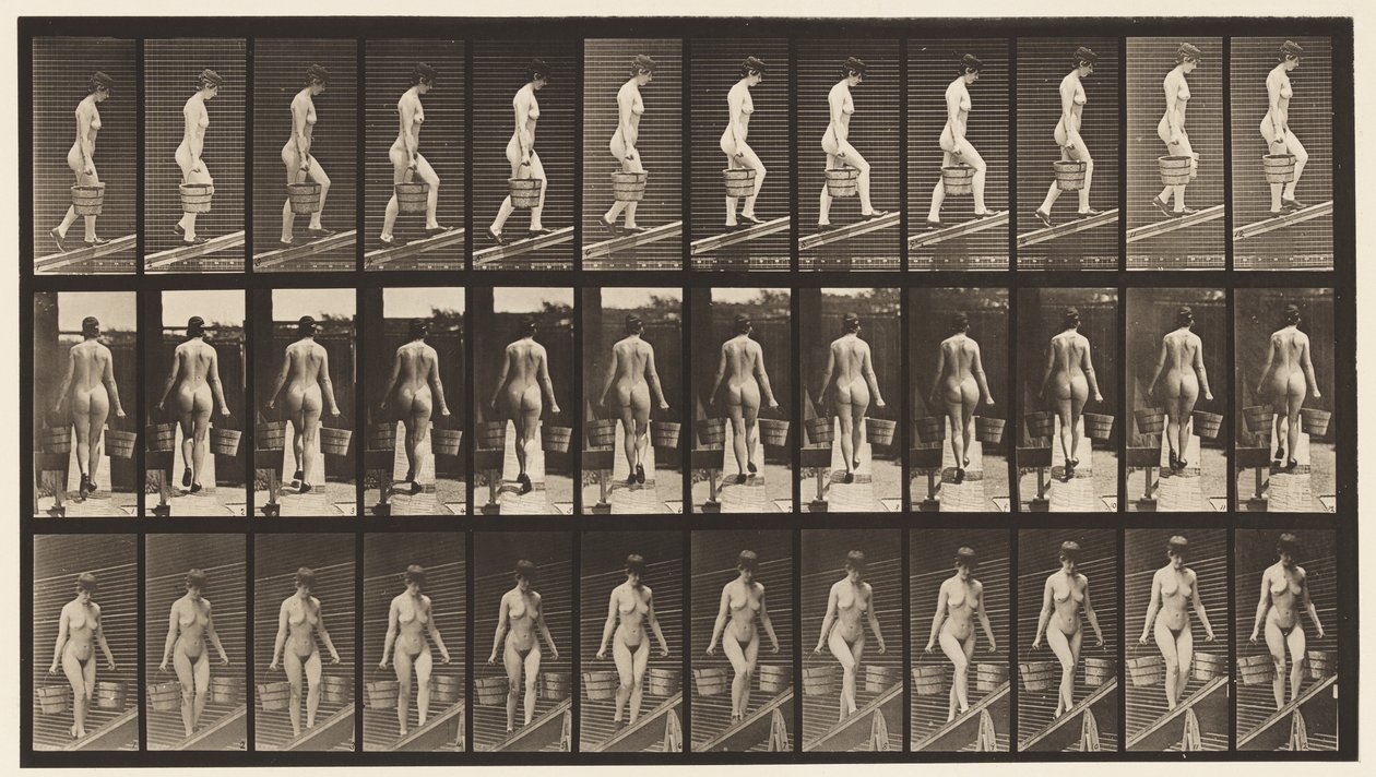 Plade 87. Stigende hældning, spand vand i hver hånd af Eadweard Muybridge