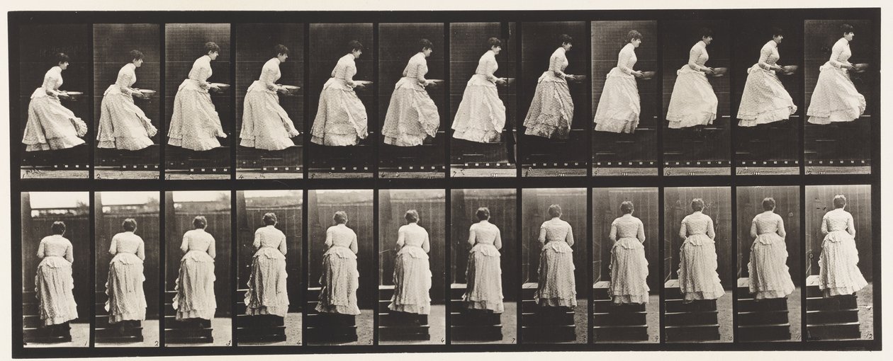 Tavle 95. Ascending Stairs, A Basin in Hands, 1885 af Eadweard Muybridge