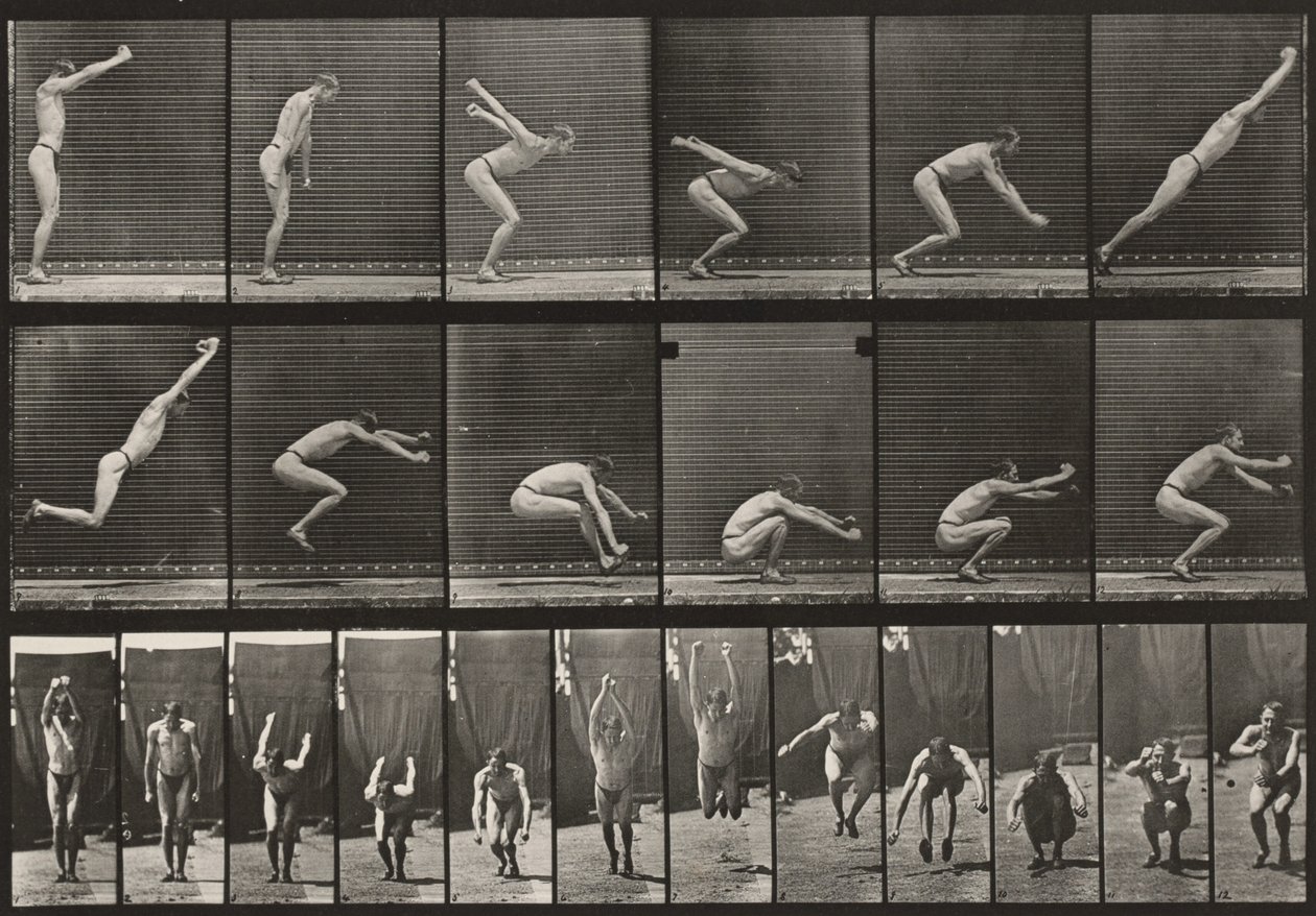 Tavle nummer 163. Spring, stående længdespring af Eadweard Muybridge