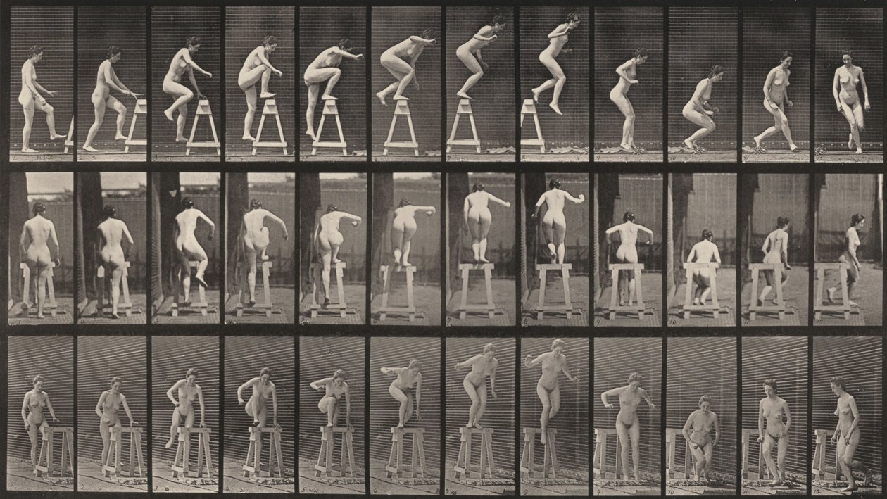 Tavle nummer 171. Stige op på en buk, springe ned og dreje rundt af Eadweard Muybridge