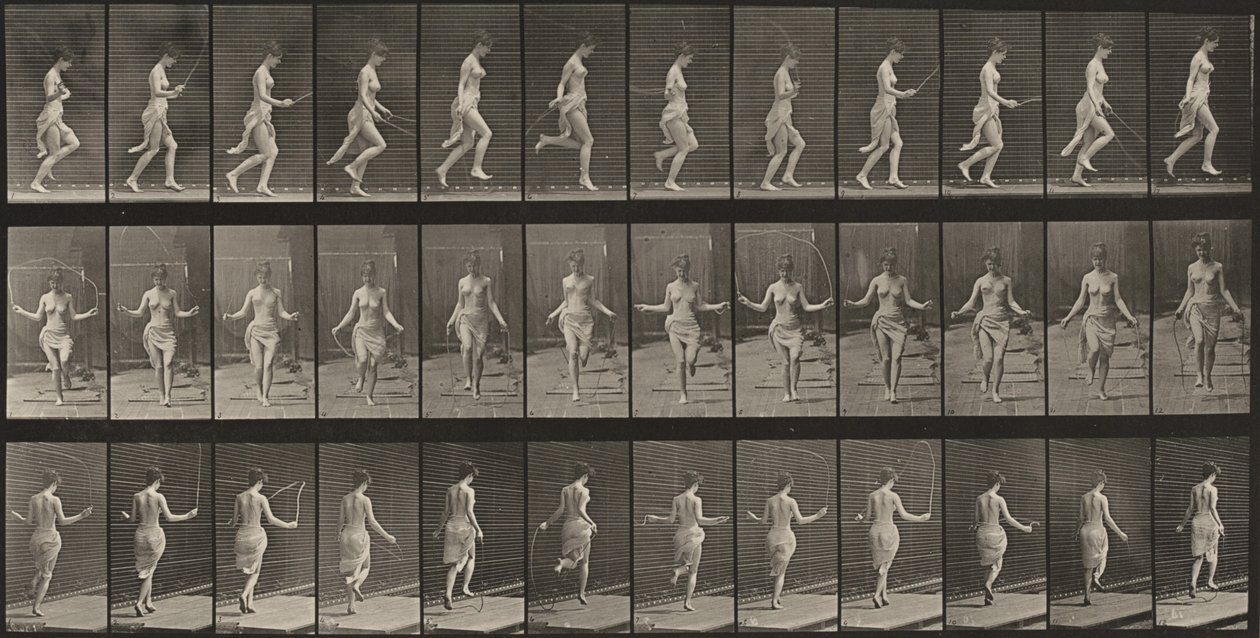 Tavle nummer 174. Løb og spring med sjippetov af Eadweard Muybridge