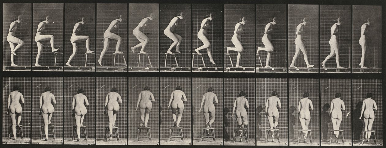 Tallerken nummer 180. At træde på og over en stol af Eadweard Muybridge