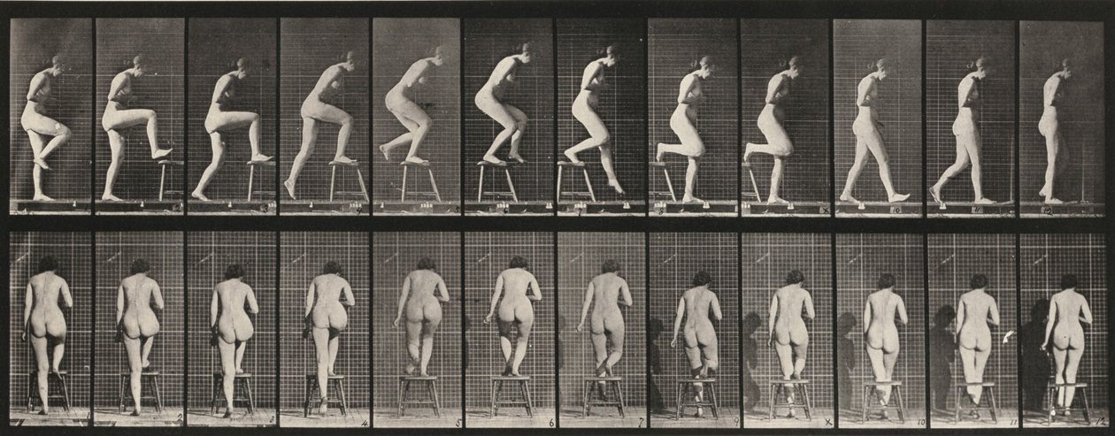 Tavle nummer 180. At træde op på og over en stol af Eadweard Muybridge