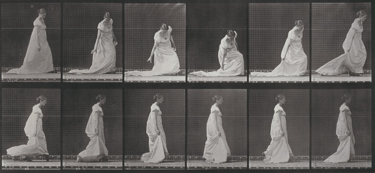 Tavle nummer 207. At bøje sig og løfte slæbet af Eadweard Muybridge