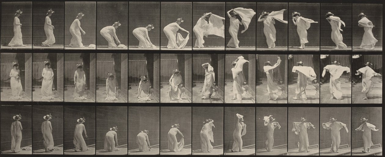 Tavle nummer 233. Løfte sjalet, lægge det om skuldrene og vende sig af Eadweard Muybridge