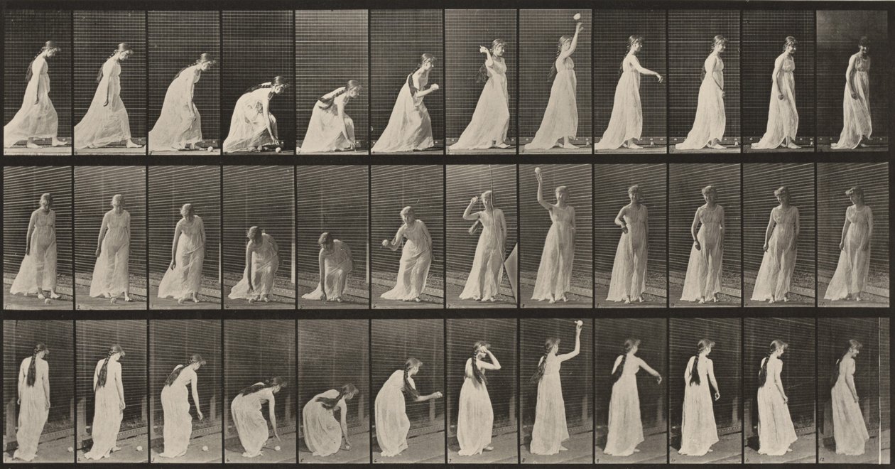 Tavle nummer 306. At samle en bold op og kaste den af Eadweard Muybridge