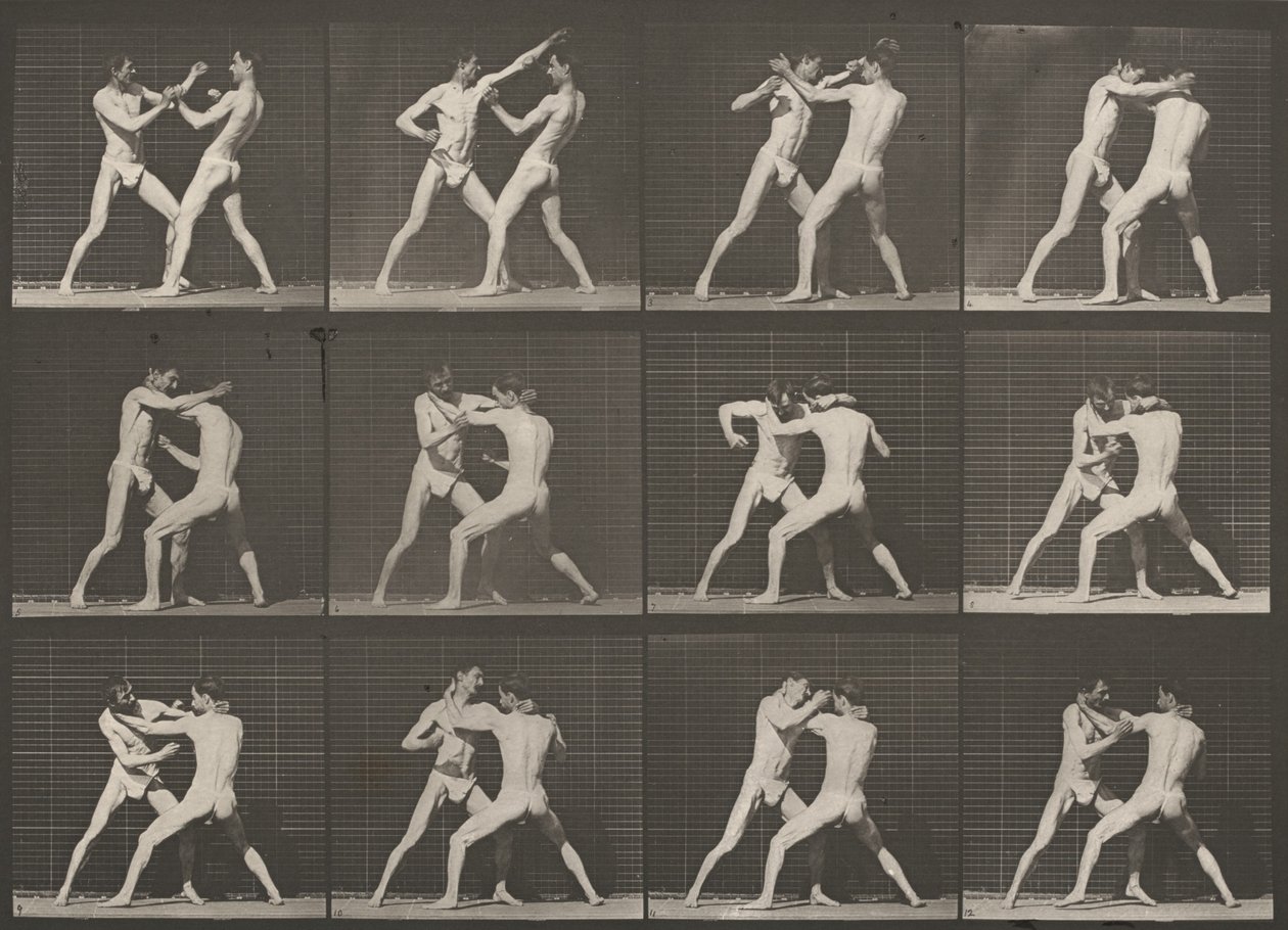 Tavle nummer 340. Boksning, åben hånd af Eadweard Muybridge