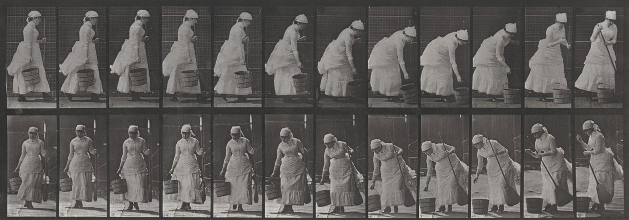 Tavle nummer 437. At sætte en spand ned og forberede sig på at feje af Eadweard Muybridge