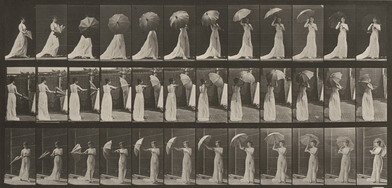 Tavle nummer 461. Åbning af en parasol og vending rundt af Eadweard Muybridge