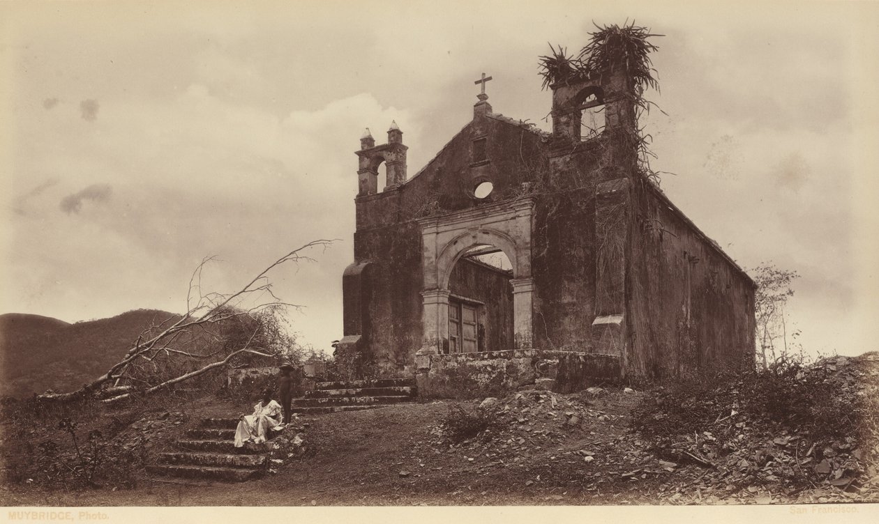 Ruinerne af San Miguel-kirken, Panama,1877 (foto) af Eadweard Muybridge