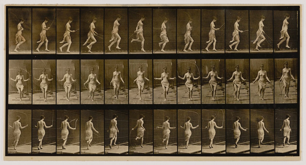 Kvinde bruger sjippetov, fra bogen Animal Locomotion af Eadweard Muybridge