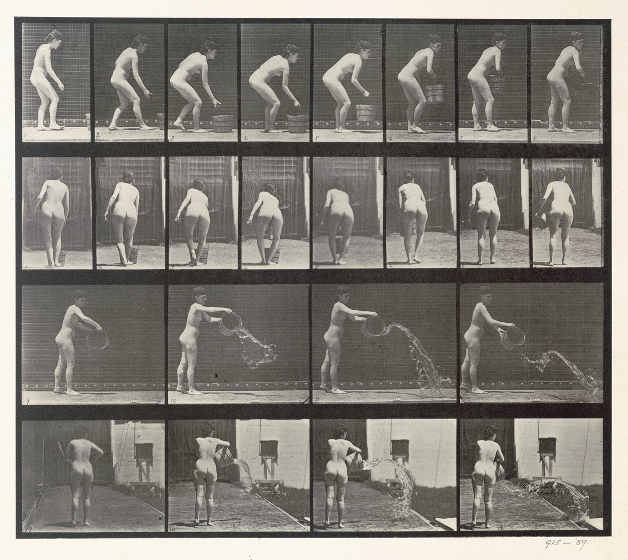 Kvinde kaster en spand med vand, plade 401 fra "Animal Locomotion", 1887 af Eadweard Muybridge