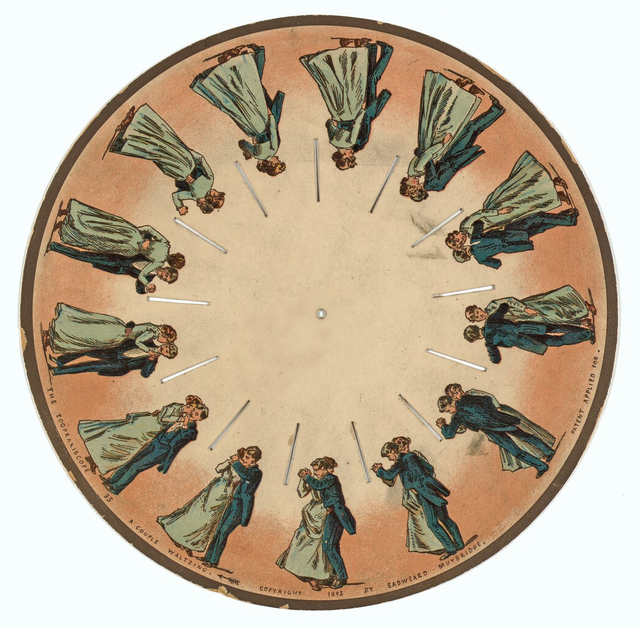 zoopraxiscopisk skive med et par, der valser, 1893 af Eadweard Muybridge