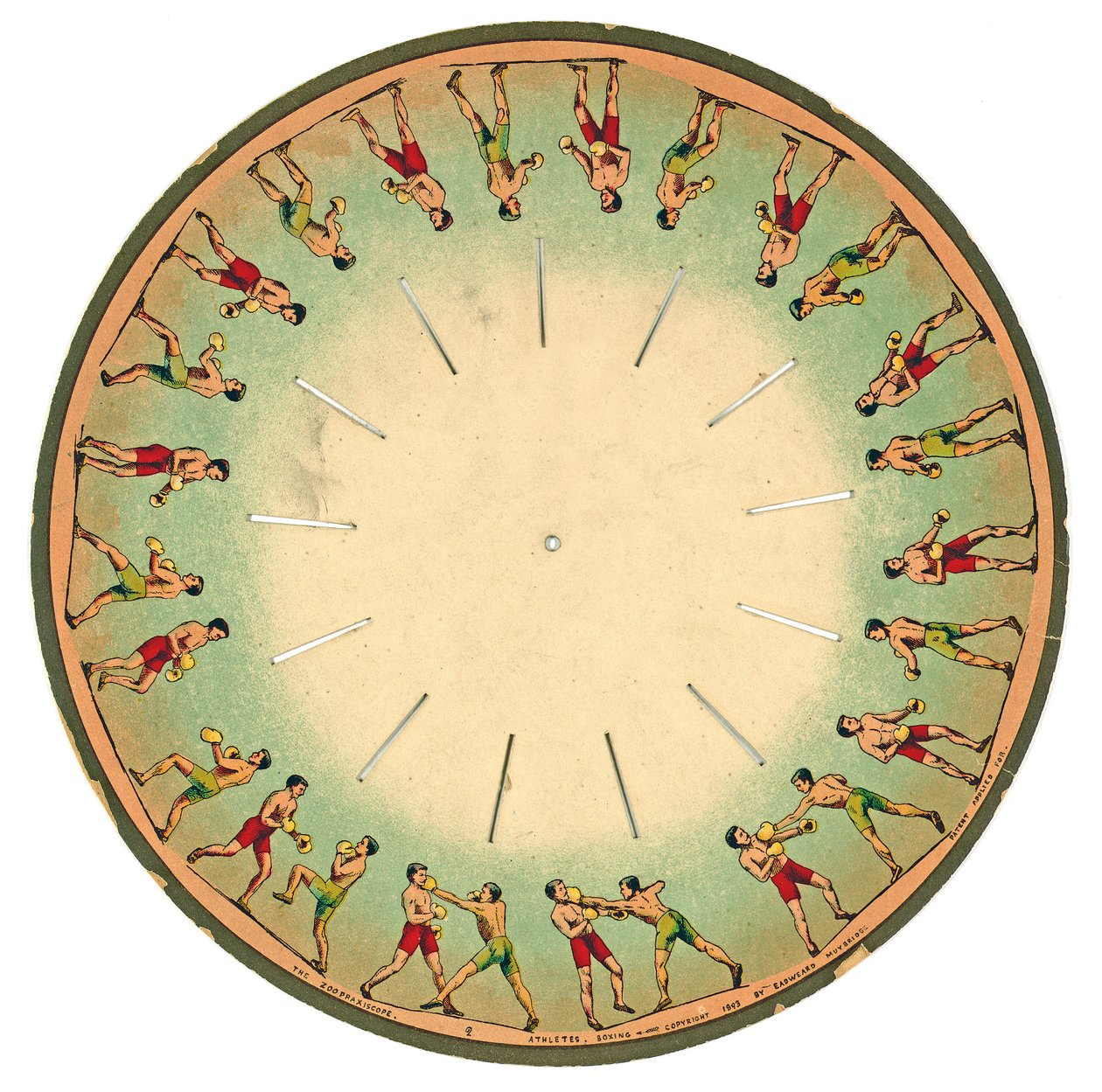 zoopraxiscopisk skive, der viser mænd, der bokser, 1893 af Eadweard Muybridge