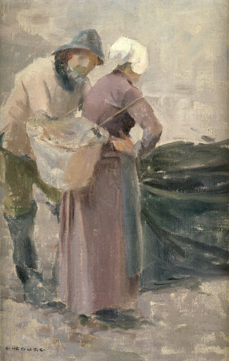 Husmoderen ser på fiskernes fangst, ca. 1900 af Eanger Irving Couse