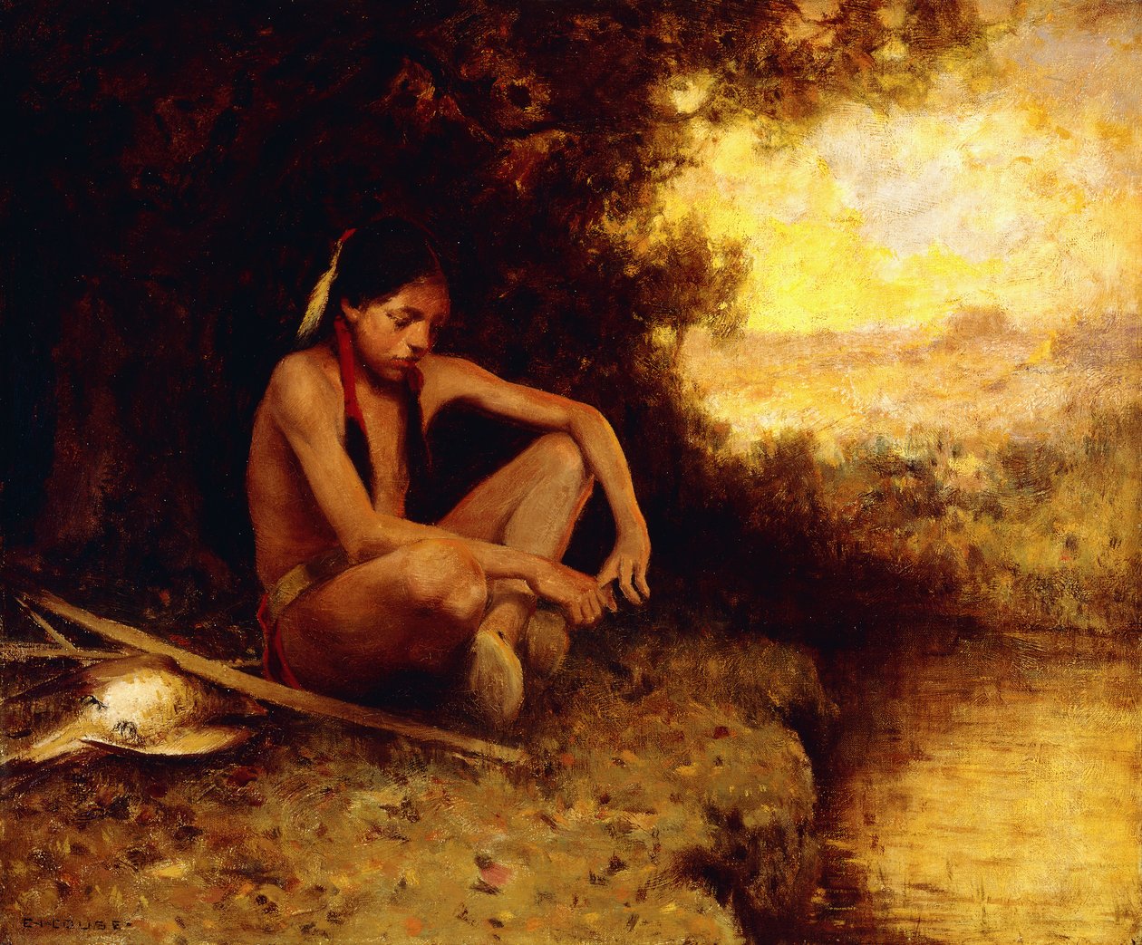 Young Hunter by a Stream (olie på lærred) af Eanger Irving Couse