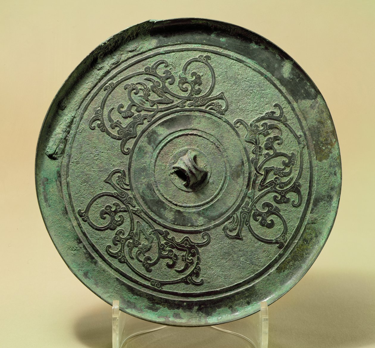 Spejl med sammenflettede drager, østlige Zhou-dynasti, krigsførende stater, 475-221 f.Kr. (bronze) af Eastern Zhou Dynasty Chinese School