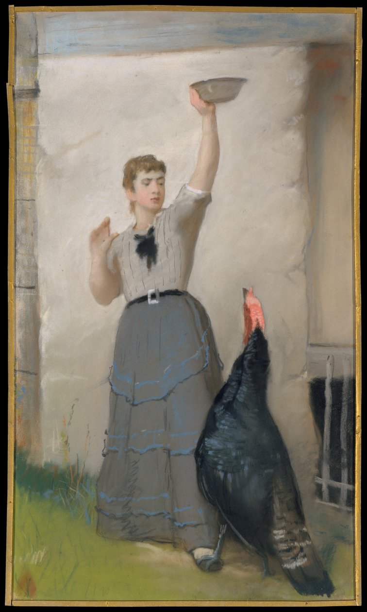 Feeding the Turkey, ca. 1872-80 (pastel på vævet papir, monteret på lærred) af Eastman Johnson