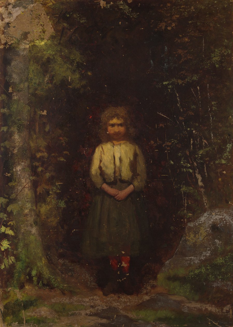 På bjergsiden (recto); Girl in the Woods (verso) af Eastman Johnson
