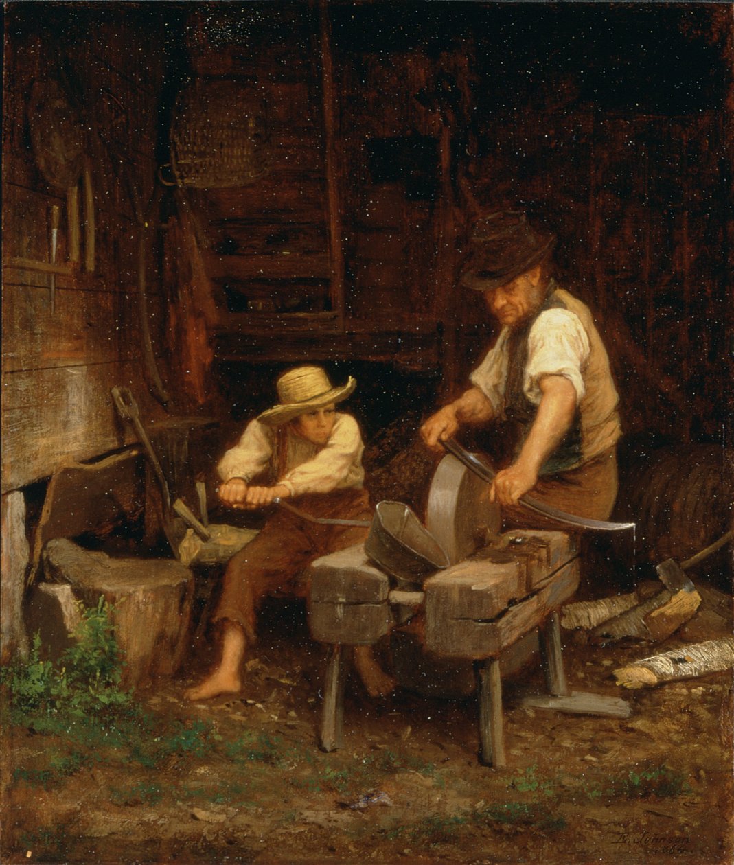 Slibning af le, 1864 af Eastman Johnson