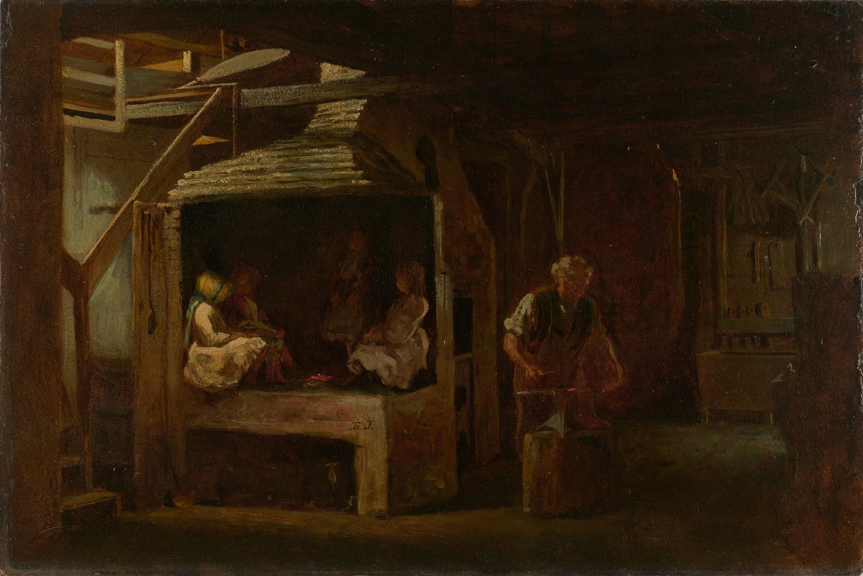 Smeden (olie på presset træfiberplade) af Eastman Johnson