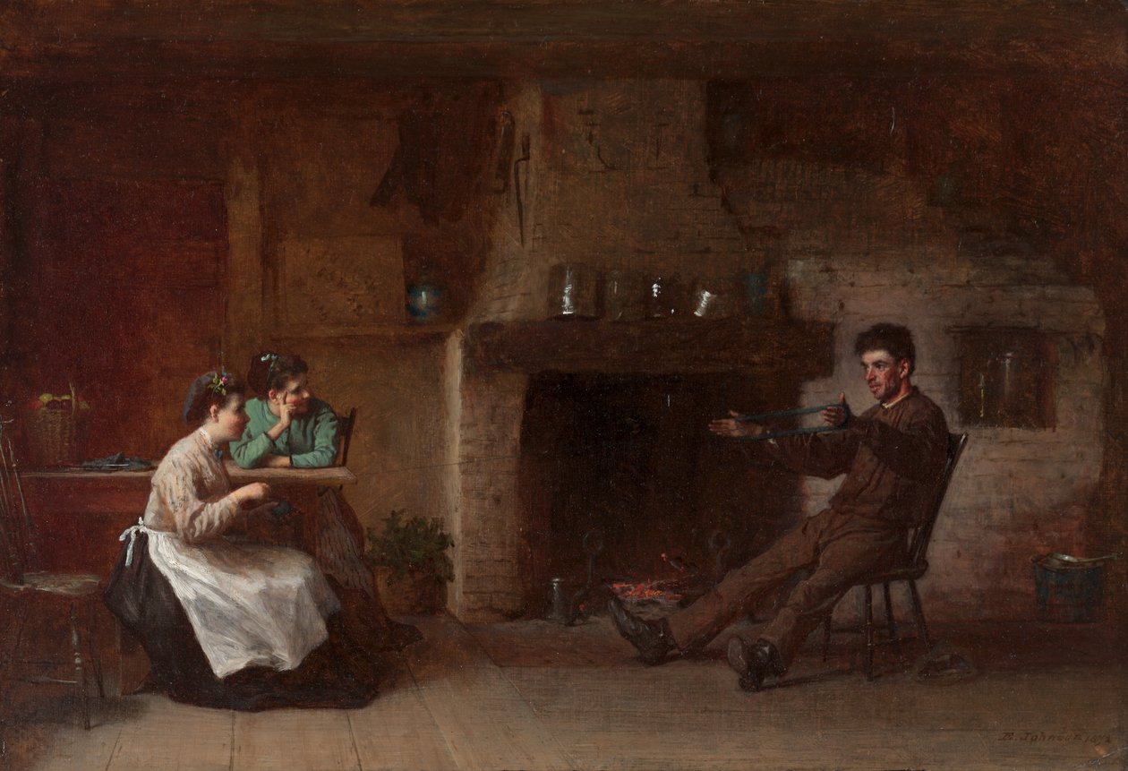 Winding Yarn (interiør fra et Nantucket-køkken) af Eastman Johnson