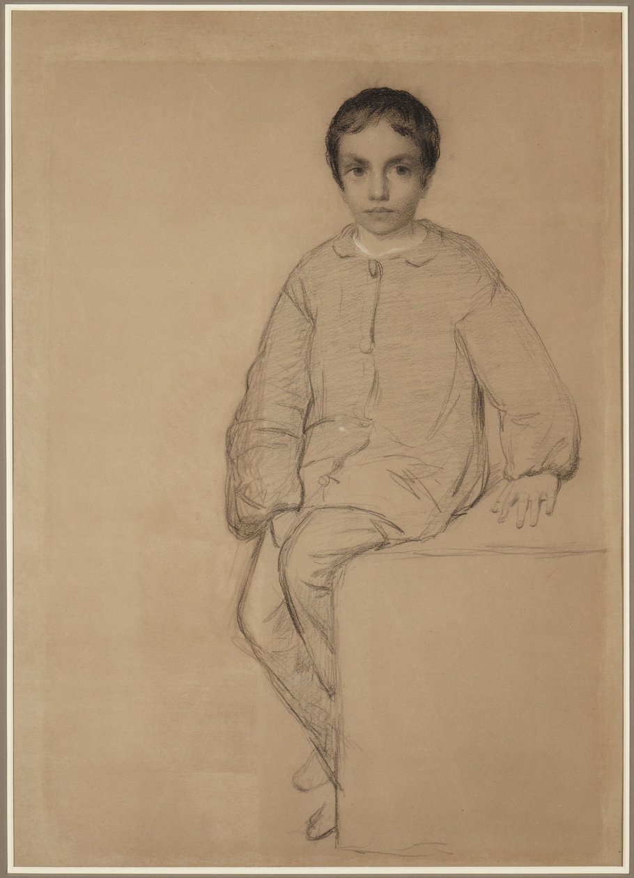 Siddende dreng af Eastman Johnson
