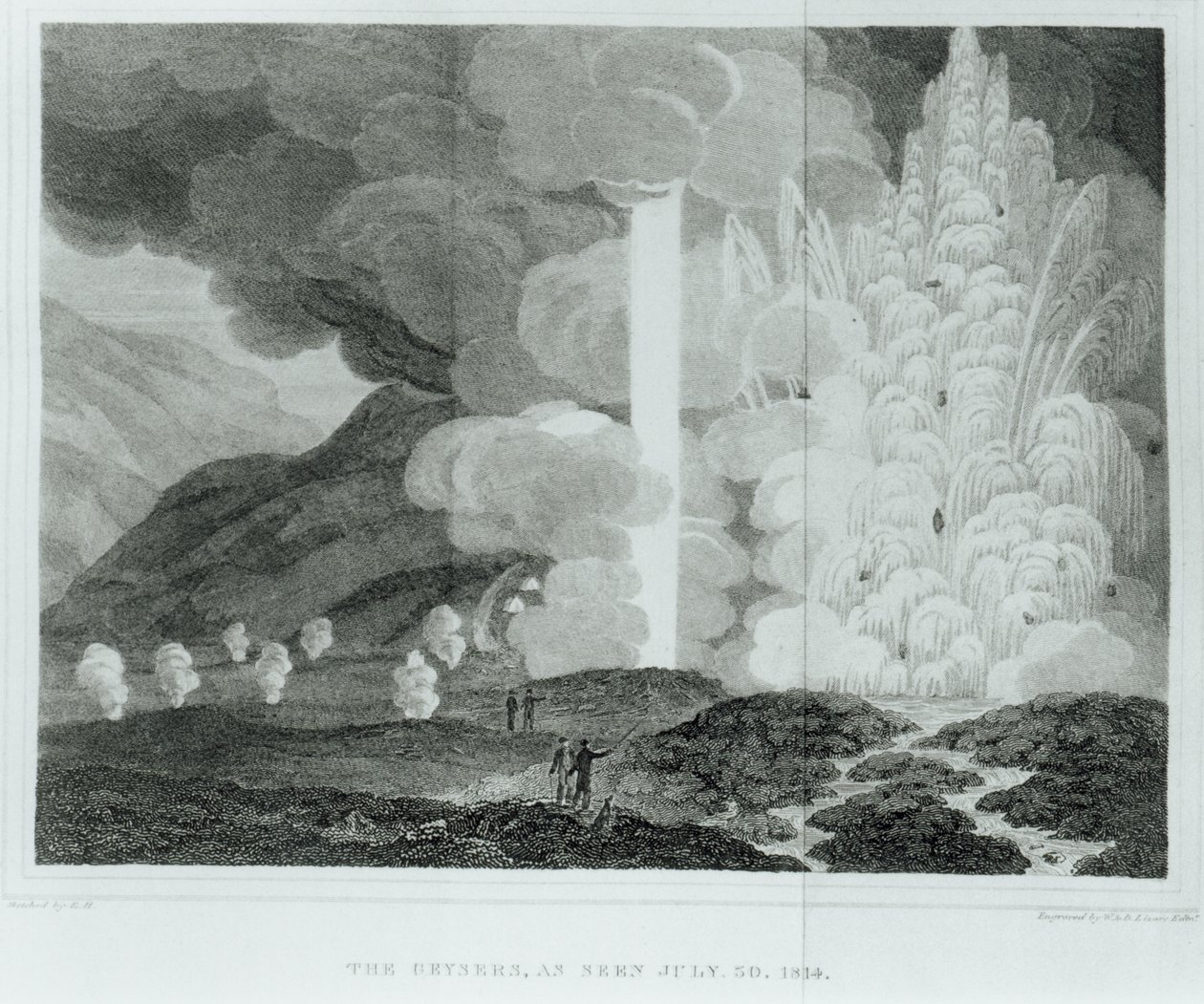 The Great Geysir of Strokkur, Island, fra Island: eller, The Journal of a Residence in That Island af Ebenezer Henderson, udgivet 1819 (bw foto) af Ebenezer Henderson