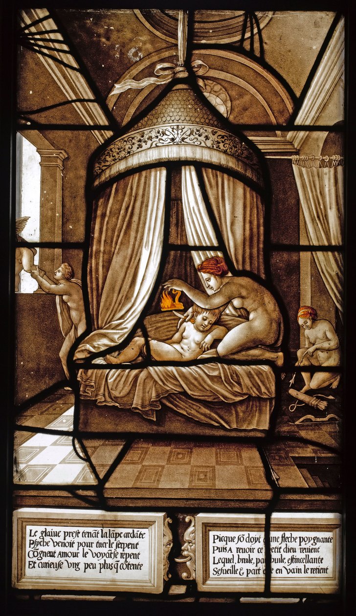 Glasmaleri fra historien om Psyche and Love af Ecole française