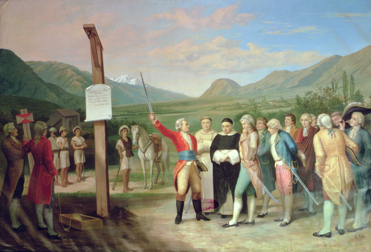 Grundlæggelse af byen San Miguel de Ibarra i 1606 (olie på lærred) af Ecuadorian School