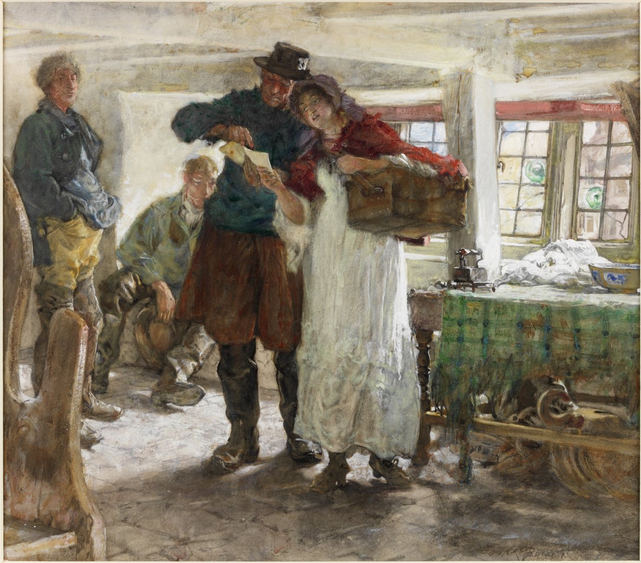 Smuglernes nyheder (akvarel og kropsfarve på papir) af Edgar Bundy