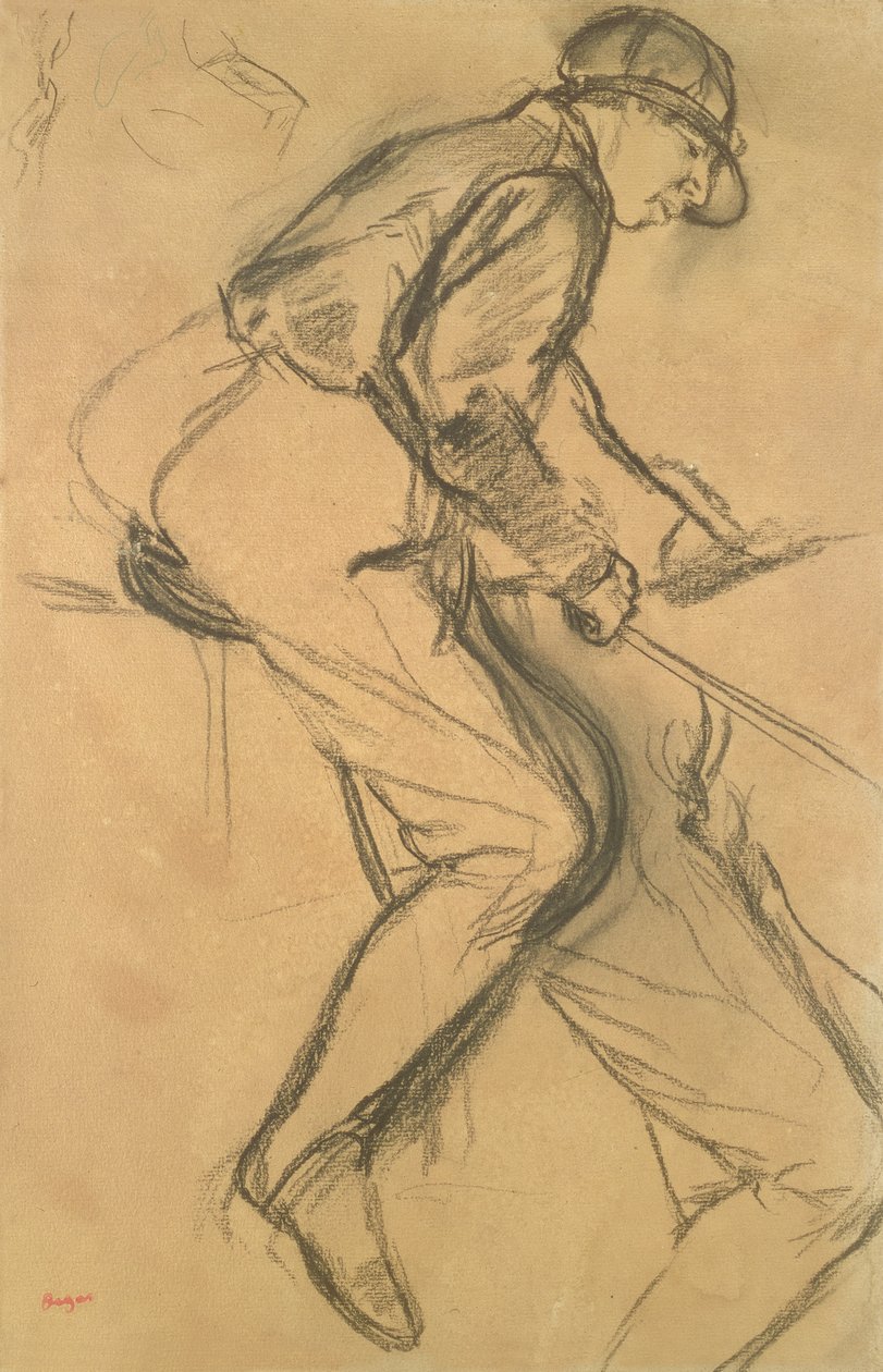 A Jockey, 1800-tallet (kul på papir) af Edgar Degas