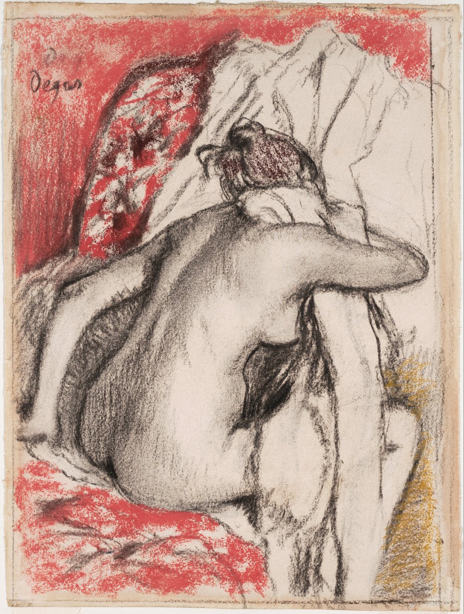 Efter bad- siddende kvinde, der tørrede sig selv af Edgar Degas