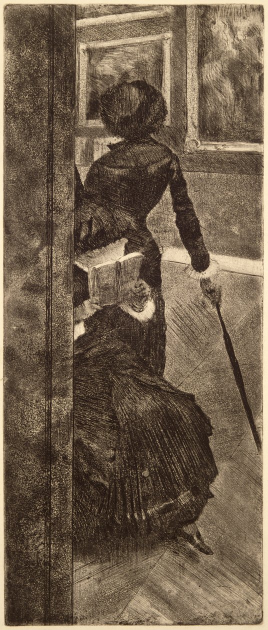 På Louvre - Maleren (Mary Cassatt) ca. 1879 (ætsning, tørnål og akvatint på papir) af Edgar Degas