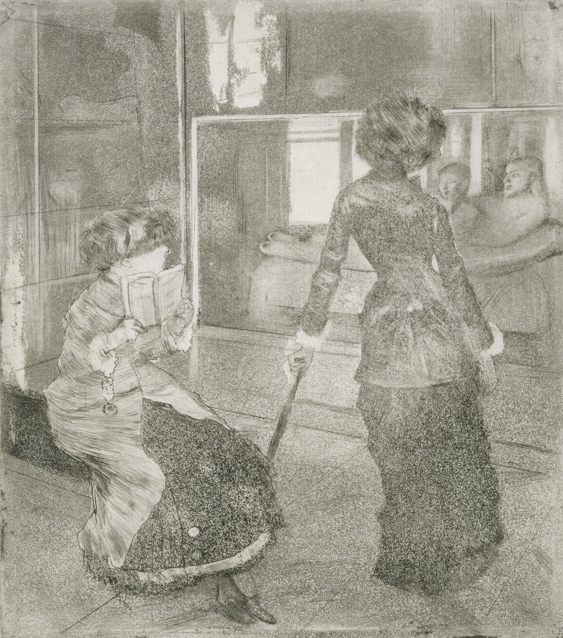 På Louvre, Mary Cassatt (1845-1926) i Etruskisk Galleri (blandet medier) af Edgar Degas