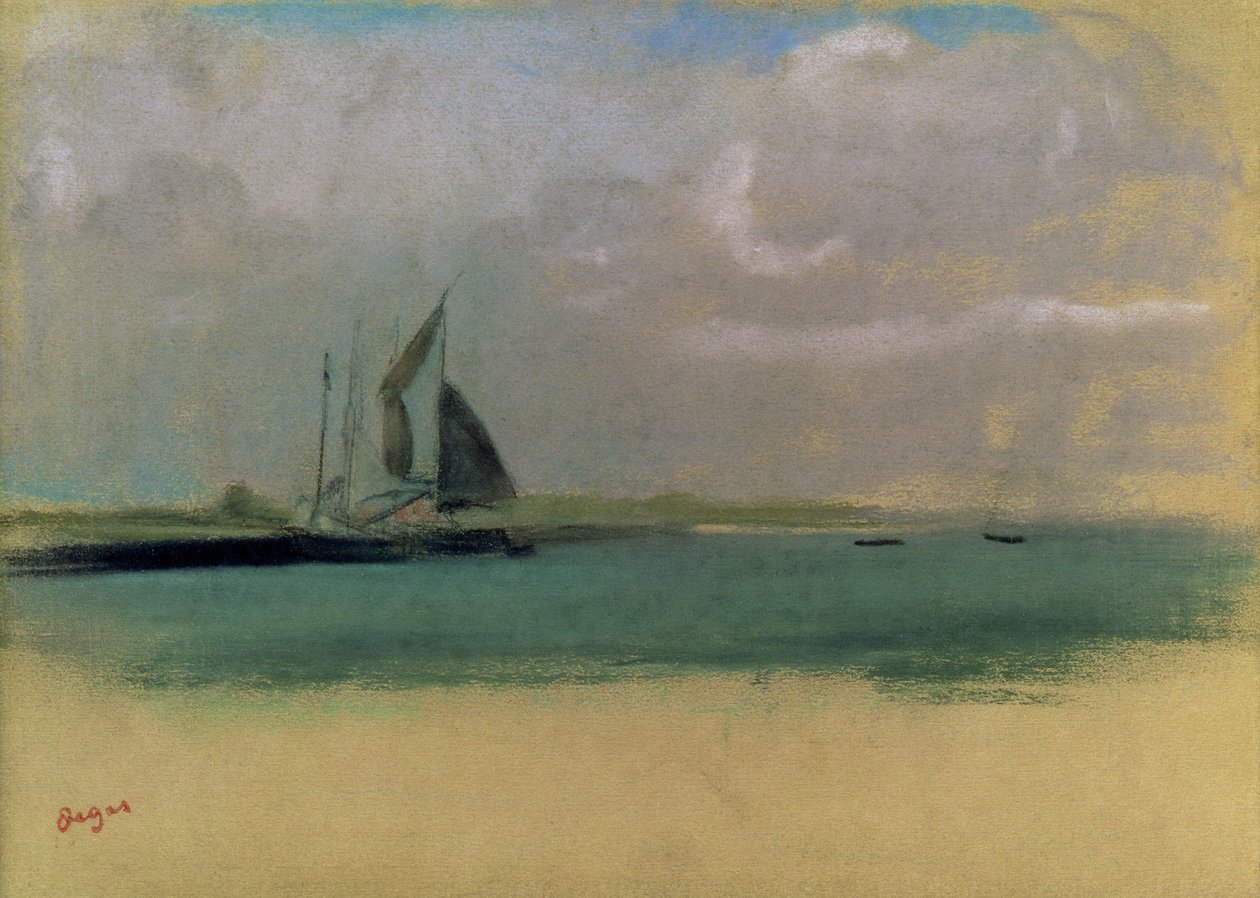 Fiskerbåde fortøjet i havnen, ca. 1869 (pastel på papir) af Edgar Degas