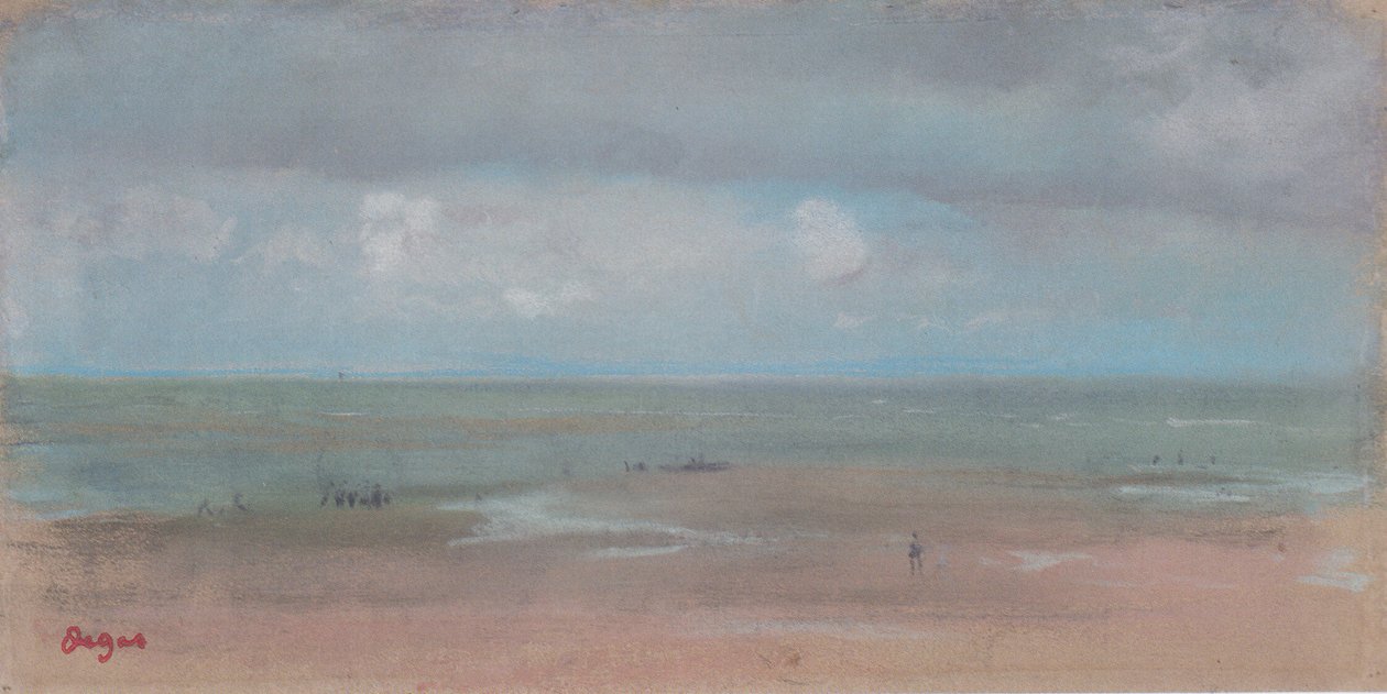 Seascape med en sandstrand ved lavvande af Edgar Degas