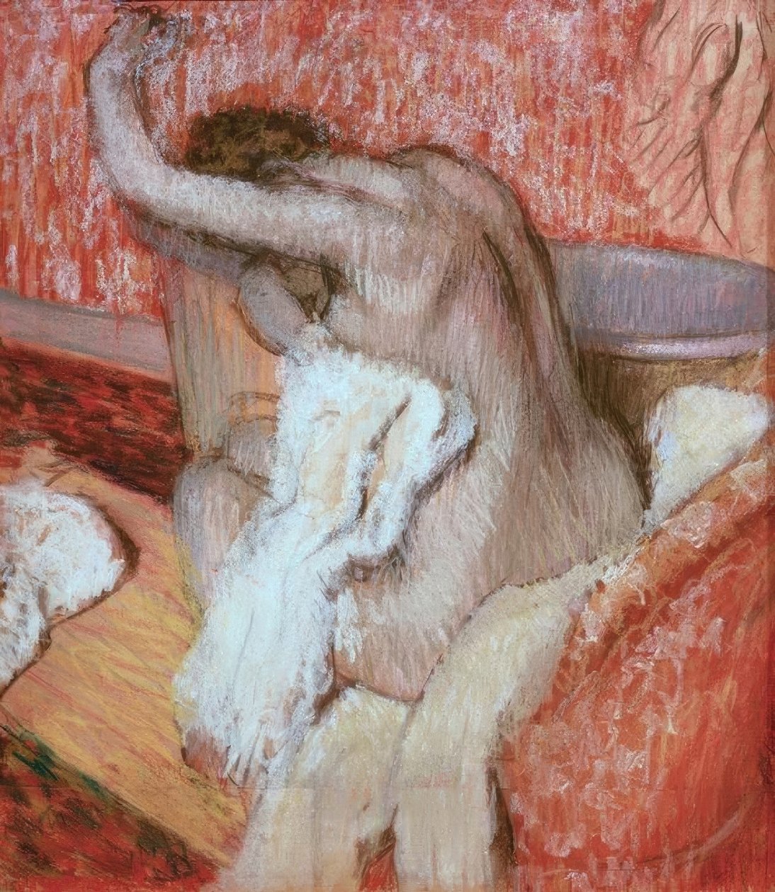 Efter badet; kvinde tørrer sig selv af Edgar Degas