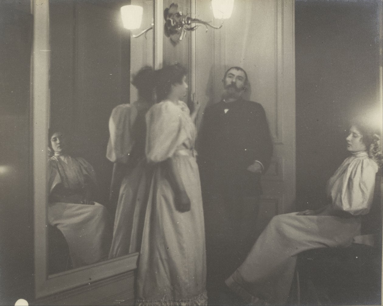 Portræt af Henry Lerolle med to af hans døtre, Yvonne og Christine og et spejl af Edgar Degas