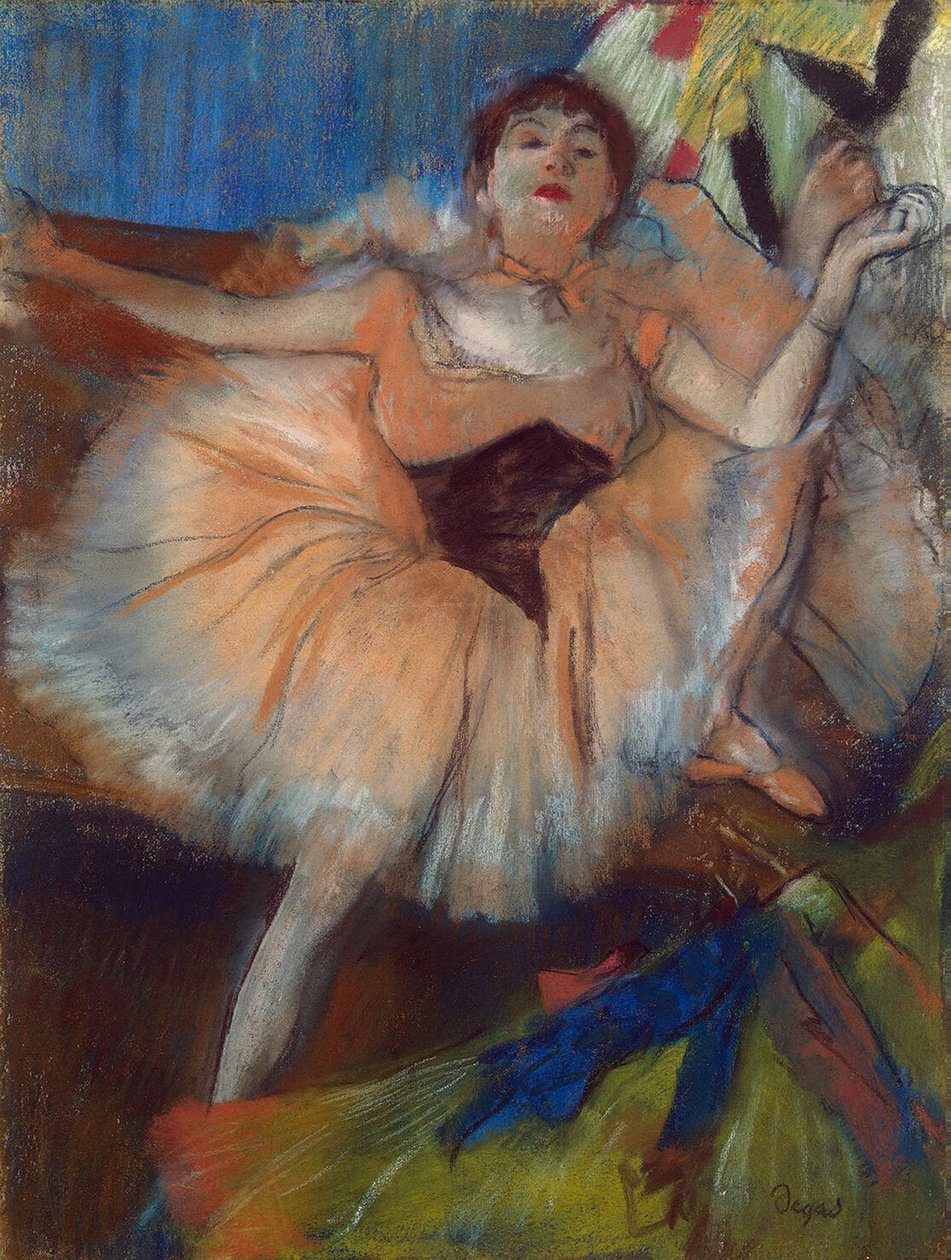 Siddende danser, 1879-80 (pastel på pap) af Edgar Degas